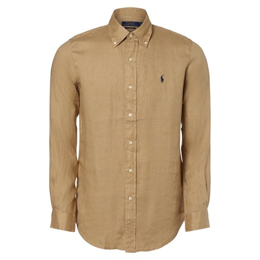 Polo Ralph Lauren Męska koszula lniana Mężczyźni Regular Fit len beżowy jednolity button down ze sklepu vangraaf w kategorii Koszule męskie - zdjęcie 156227306