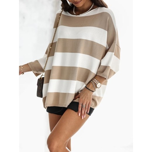 Sweter Farum Big Stripes Beżowy Lisa Mayo uniwesralny Lisa Mayo