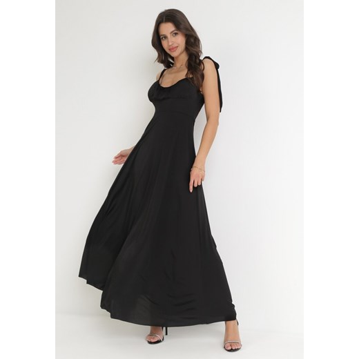 Czarna Rozkloszowana Sukienka Maxi z Wiązanymi Ramiączkami Lisija ze sklepu Born2be Odzież w kategorii Sukienki - zdjęcie 156252209