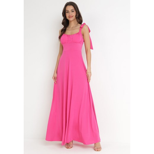 Ciemnoróżowa Rozkloszowana Sukienka Maxi z Wiązanymi Ramiączkami Lisija ze sklepu Born2be Odzież w kategorii Sukienki - zdjęcie 156252219