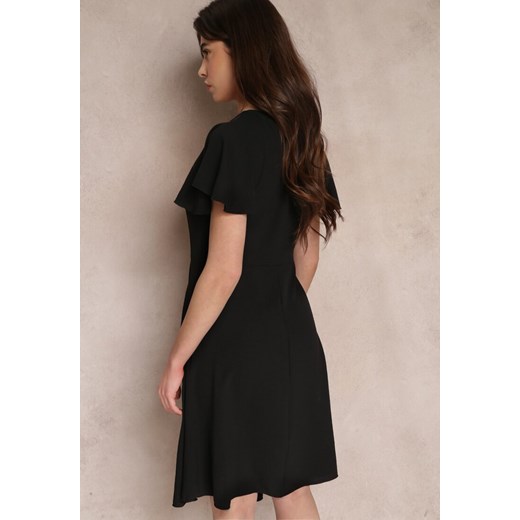 Czarna Elegancka Sukienka z Krótkim Rękawem i Rozkloszowanym Dołem Mimisa Renee M promocja Renee odzież