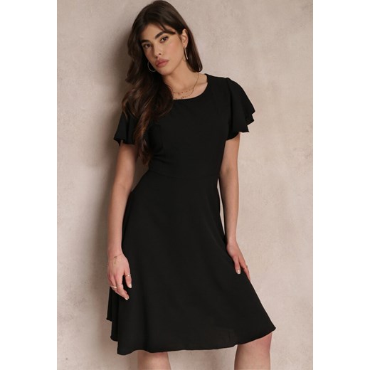 Czarna Elegancka Sukienka z Krótkim Rękawem i Rozkloszowanym Dołem Mimisa Renee M Renee odzież promocja