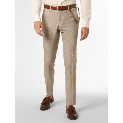 Finshley & Harding Męskie spodnie od garnituru modułowego Mężczyźni Modern Fit beżowy wypukły wzór tkaniny ze sklepu vangraaf w kategorii Spodnie męskie - zdjęcie 156292325