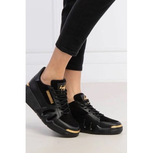Buty sportowe damskie Giuseppe Zanotti sneakersy jesienne czarne sznurowane skórzane 