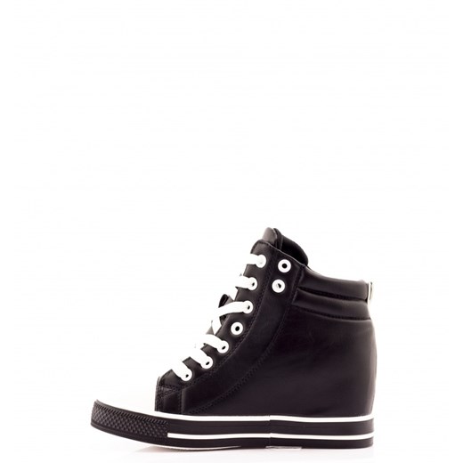 Sneakersy Czarne Black Lace-up Sneakers born2be-pl czarny materiałowe