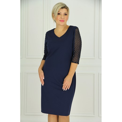 Cudowna sukienka rękawy siateczkowe romby granatowa - 52 Femimoda 44 femimoda.pl