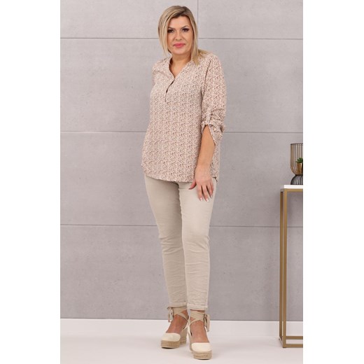 Bluzka koszulowa drobne kwiatuszki biała - 2XL Femimoda L femimoda.pl