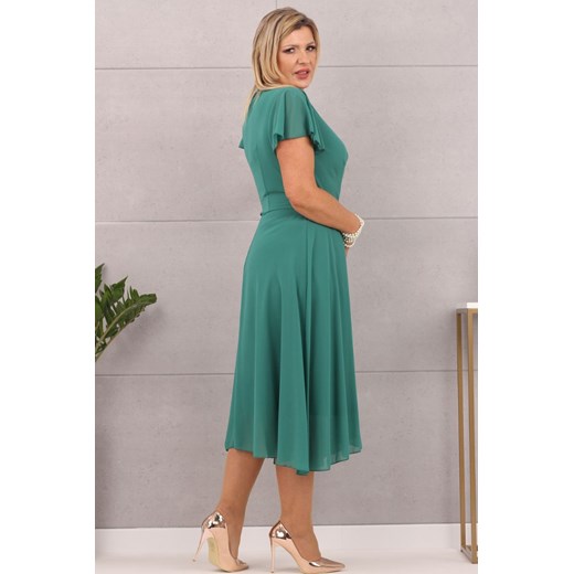 Rozkloszowana sukienka midi wiązana zielona - 44 Femimoda 40 femimoda.pl