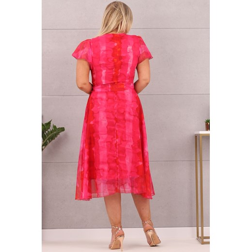 Rozkloszowana sukienka midi wzory fuksja - 44 Femimoda 38 femimoda.pl