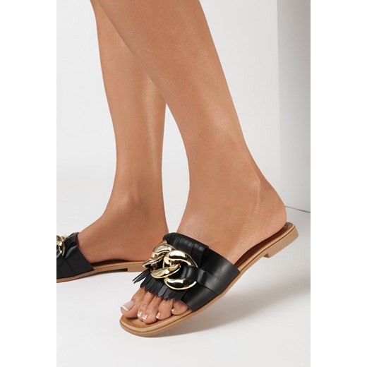 Czarne Klapki Basoph 39 wyprzedaż born2be.pl