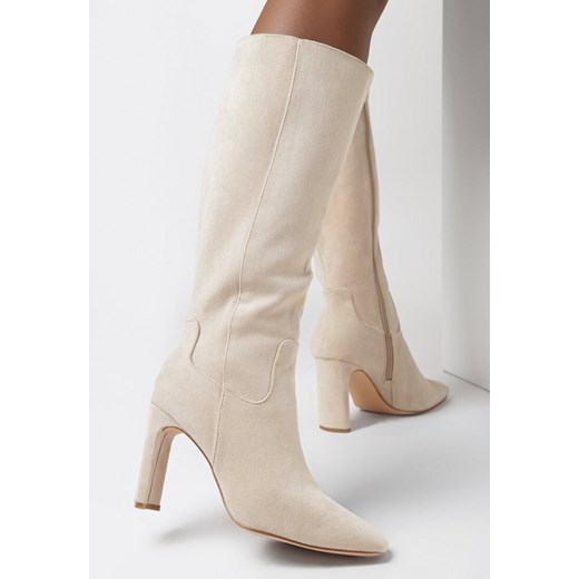 Kozaki damskie Born2be na zamek z cholewką przed kolano eleganckie na obcasie na wiosnę 