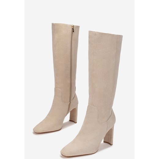 Kozaki damskie Born2be eleganckie z cholewką przed kolano na obcasie 