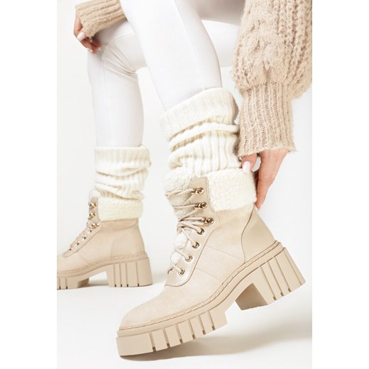 Beżowe Traperki Alden ze sklepu born2be.pl w kategorii Workery damskie - zdjęcie 156746659