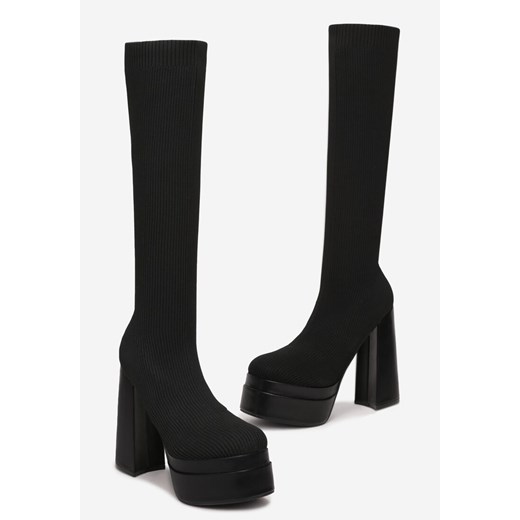 Kozaki damskie Born2be z cholewką przed kolano eleganckie z tkaniny z zamkiem zimowe na słupku 