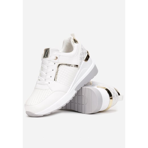 Białe Sneakersy na Koturnie z Metalicznymi Wstawkami Chayo 40 born2be.pl okazyjna cena