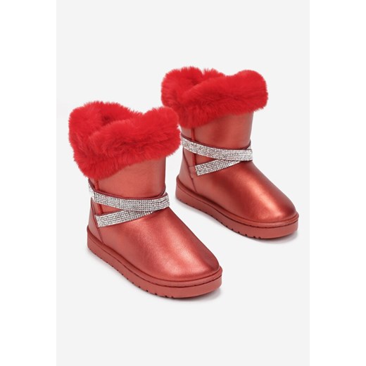 Buty zimowe dziecięce Born2be czerwone na rzepy śniegowce 