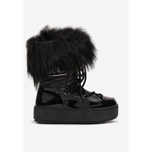 Czarne Lakierowane Śniegowce na Platformie z Futerkiem Neake 33 okazyjna cena born2be.pl