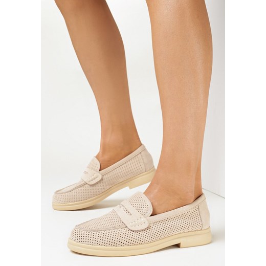 Beżowe Mokasyny z Perforacją i Ozdobną Wstawką Tyssi 41 okazyjna cena born2be.pl
