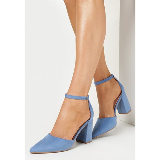 Niebieskie Czółenka na Słupkowym Obcasie ze Sprzączką Alexus 39 born2be.pl wyprzedaż