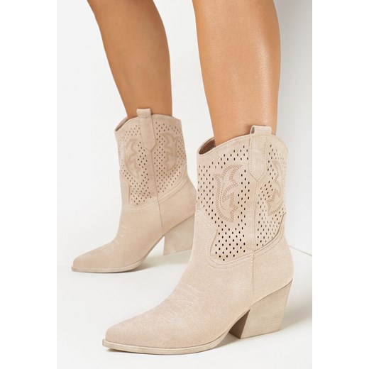Beżowe Botki Kowbojki z Ażurową Cholewką Losios 40 born2be.pl okazja
