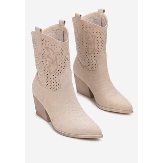 Beżowe Botki Kowbojki z Ażurową Cholewką Losios 41 okazyjna cena born2be.pl