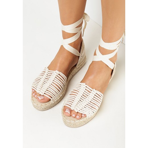 Espadryle damskie beżowe Born2be na platformie boho z klamrą