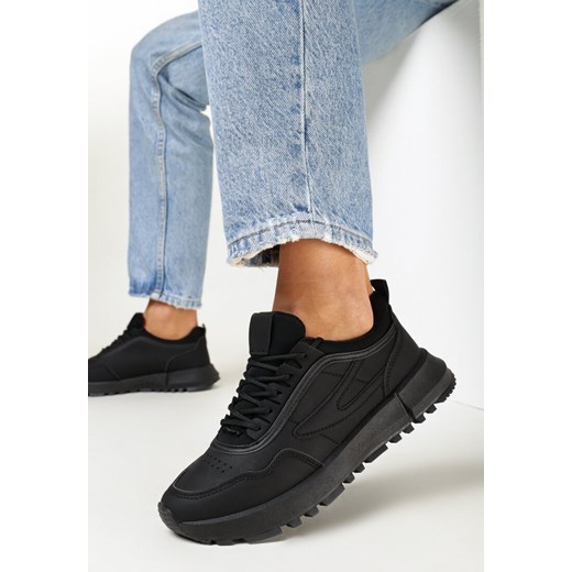 Czarne Sneakersy na Płaskiej Podeszwie z Wycięciami i Przeszyciami Anyiah 38 promocyjna cena born2be.pl