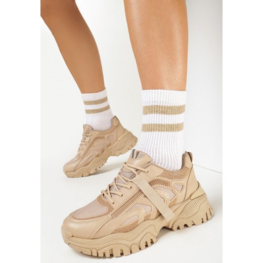 Ciemnobeżowe Sneakersy z Tłoczeniami i Amortyzującą Wkładką Funzea ze sklepu born2be.pl w kategorii Buty sportowe damskie - zdjęcie 156773177