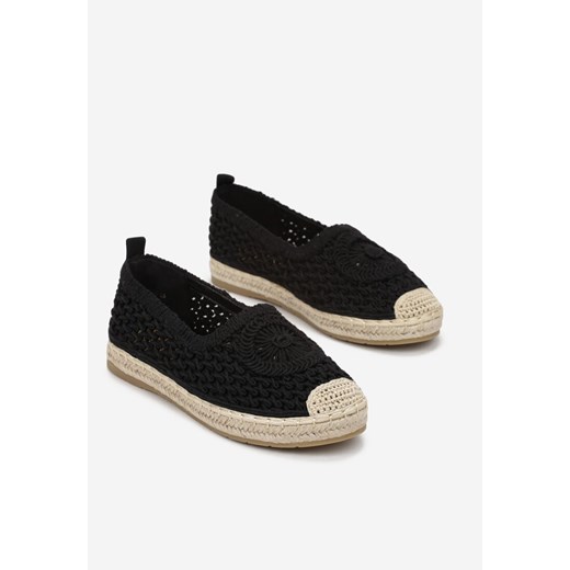 Czarne Espadryle na Grubej Podeszwie z Juty z Plecioną Cholewką Ulissa 38 promocyjna cena born2be.pl