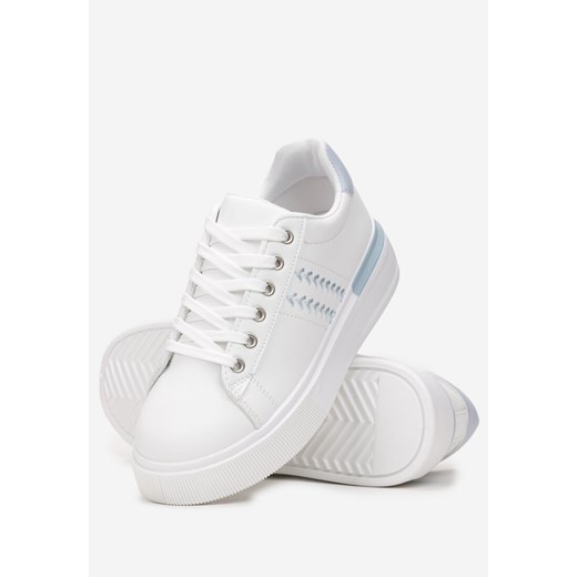 Biało-Jasnoniebieskie Sneakersy na Płaskiej Podeszwie z Ozdobnym Przeszyciem 40 okazyjna cena born2be.pl