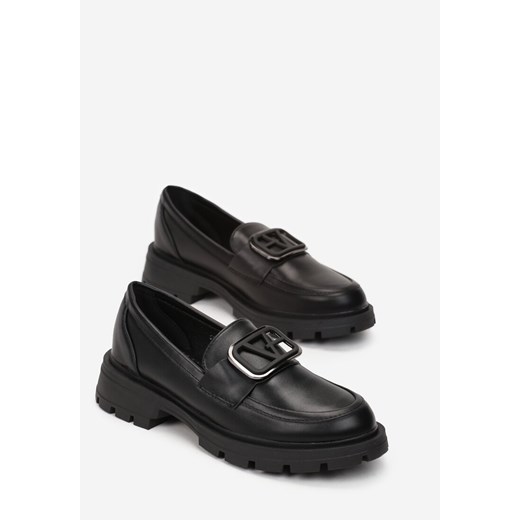 Mokasyny Born2be casual płaskie czarne bez zapięcia 