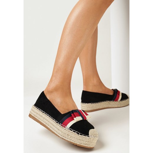 Czarne Espadryle z Kokardką na Platformie z Plecionki Elisavia ze sklepu born2be.pl w kategorii Espadryle damskie - zdjęcie 156790806