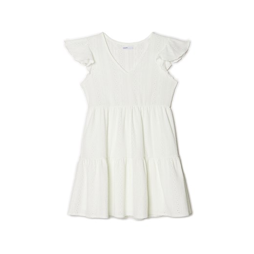 Cropp - Biała ażurowa sukienka mini - biały ze sklepu Cropp w kategorii Sukienki - zdjęcie 156855776