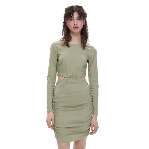 Cropp - Gładka sukienka z wycięciami - Zielony Cropp M okazyjna cena Cropp
