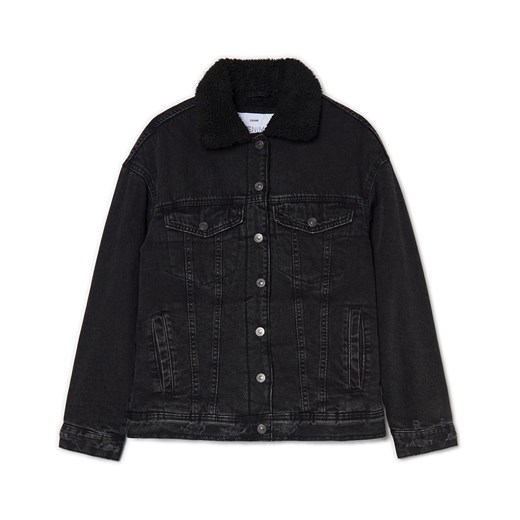 Cropp - Czarna kurtka jeansowa sherpa - czarny ze sklepu Cropp w kategorii Kurtki damskie - zdjęcie 156855837