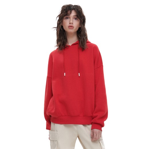 Cropp - Czerwona bluza z kapturem i haftem - Czerwony Cropp XS okazja Cropp