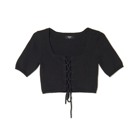Cropp - Swetrowa bluzka z wiązaniem - czarny ze sklepu Cropp w kategorii Bluzki damskie - zdjęcie 156856058