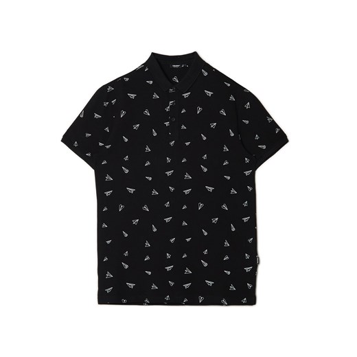Cropp - Czarna koszulka polo z nadrukami all over - czarny ze sklepu Cropp w kategorii T-shirty męskie - zdjęcie 156856456