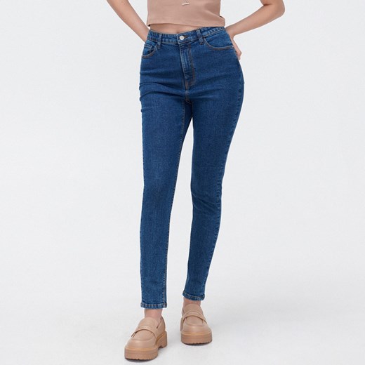 Cropp - Niebieskie jeansy high waist - Niebieski Cropp 38 Cropp wyprzedaż