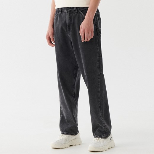 Cropp - Czarne jeansy wide leg - Czarny Cropp 30/32 wyprzedaż Cropp