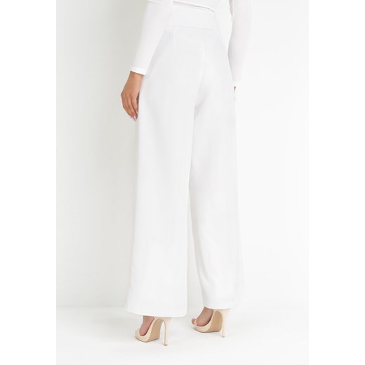 Białe Eleganckie Spodnie z Szerokimi Nogawkami i Wysokim Stanem Fidelia L Born2be Odzież