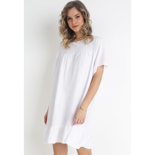 Biała Sukienka Mini z Rozkloszowanym Dołem i Falbanką Neothea ze sklepu Born2be Odzież w kategorii Sukienki - zdjęcie 156884445