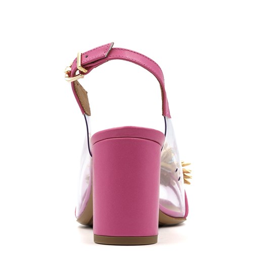 Sandały damskie Neścior na średnim obcasie różowe eleganckie z klamrą 