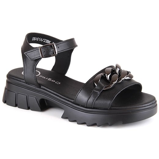 Skórzane sandały damskie z łańcuszkiem czarne Filippo DS4614 ze sklepu ButyModne.pl w kategorii Sandały damskie - zdjęcie 156893229