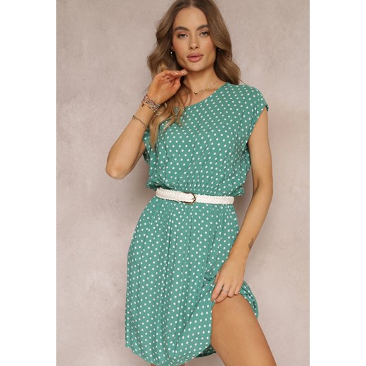 Zielona Rozkloszowana Sukienka w Groszki z Wiskozy Saliva Renee L promocyjna cena Renee odzież
