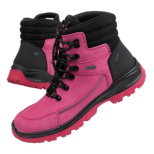 Buty trekkingowe damskie różowe 4F z nubuku zimowe na płaskiej podeszwie sportowe wiązane 
