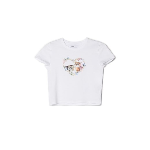 Cropp - Krótki t-shirt z kotami - Biały Cropp S Cropp