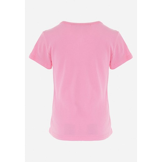 Różowa Bawełniana Koszulka z Krótkimi Rękawami i Kolorowym Nadrukiem Kyran 134 okazyjna cena Born2be Odzież