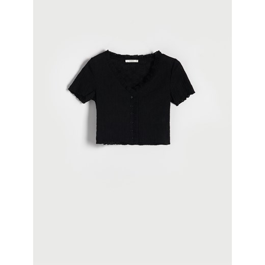 Reserved bluzka damska casual czarna z dekoltem v dzianinowa 