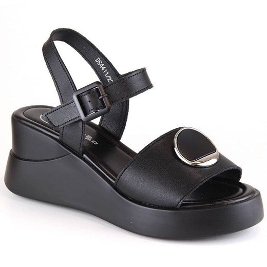 Skórzane sandały na koturnie Filippo W DS4411 czarne ze sklepu ButyModne.pl w kategorii Sandały damskie - zdjęcie 157049787